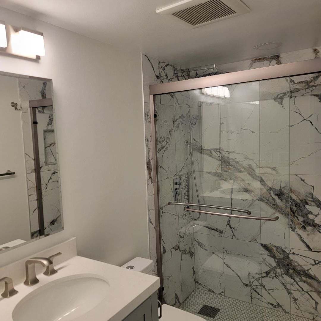 Black and white contrast tile shower Northern Virginia
