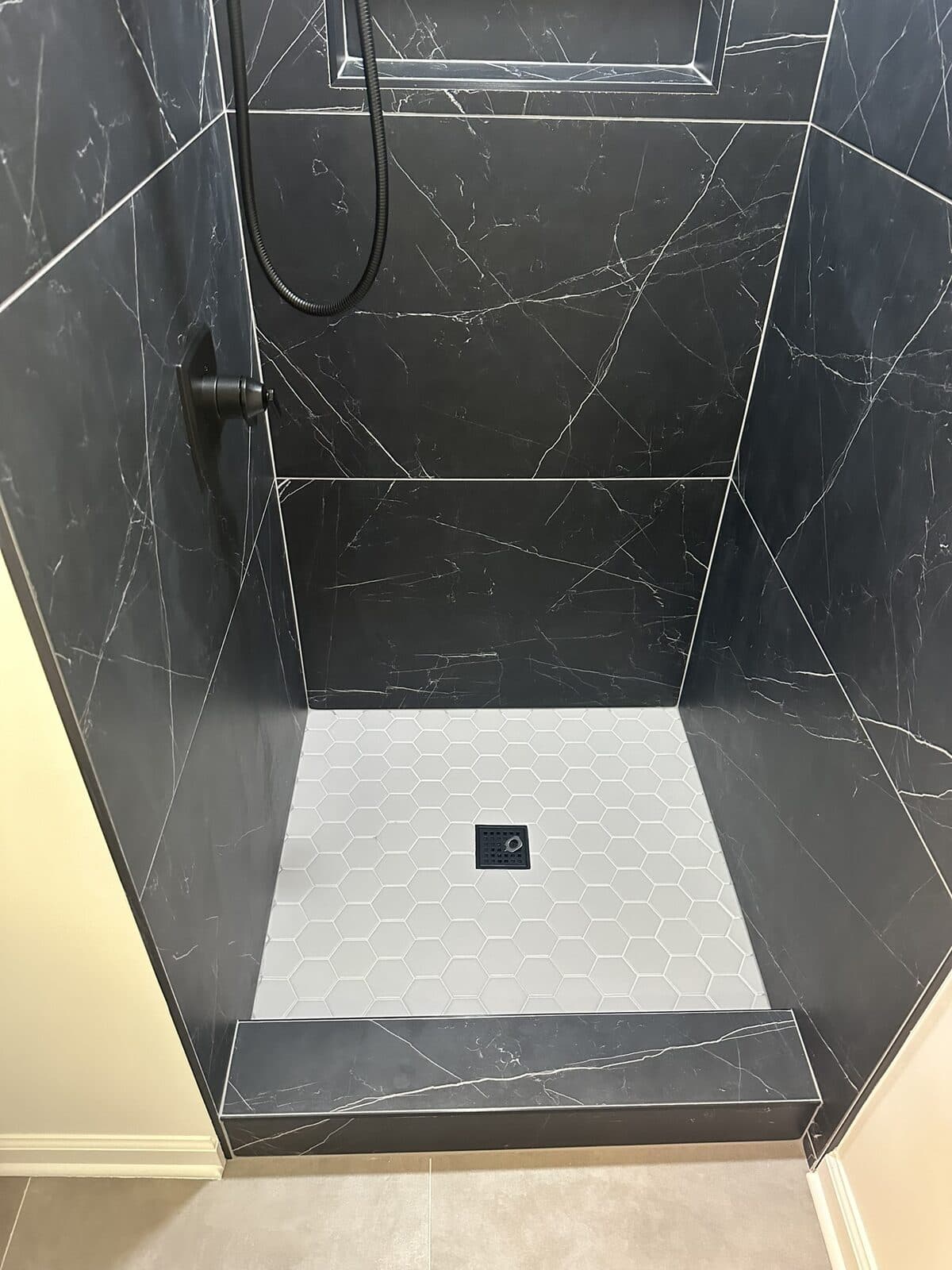 Custom dark tile shower installation Northern Virginia