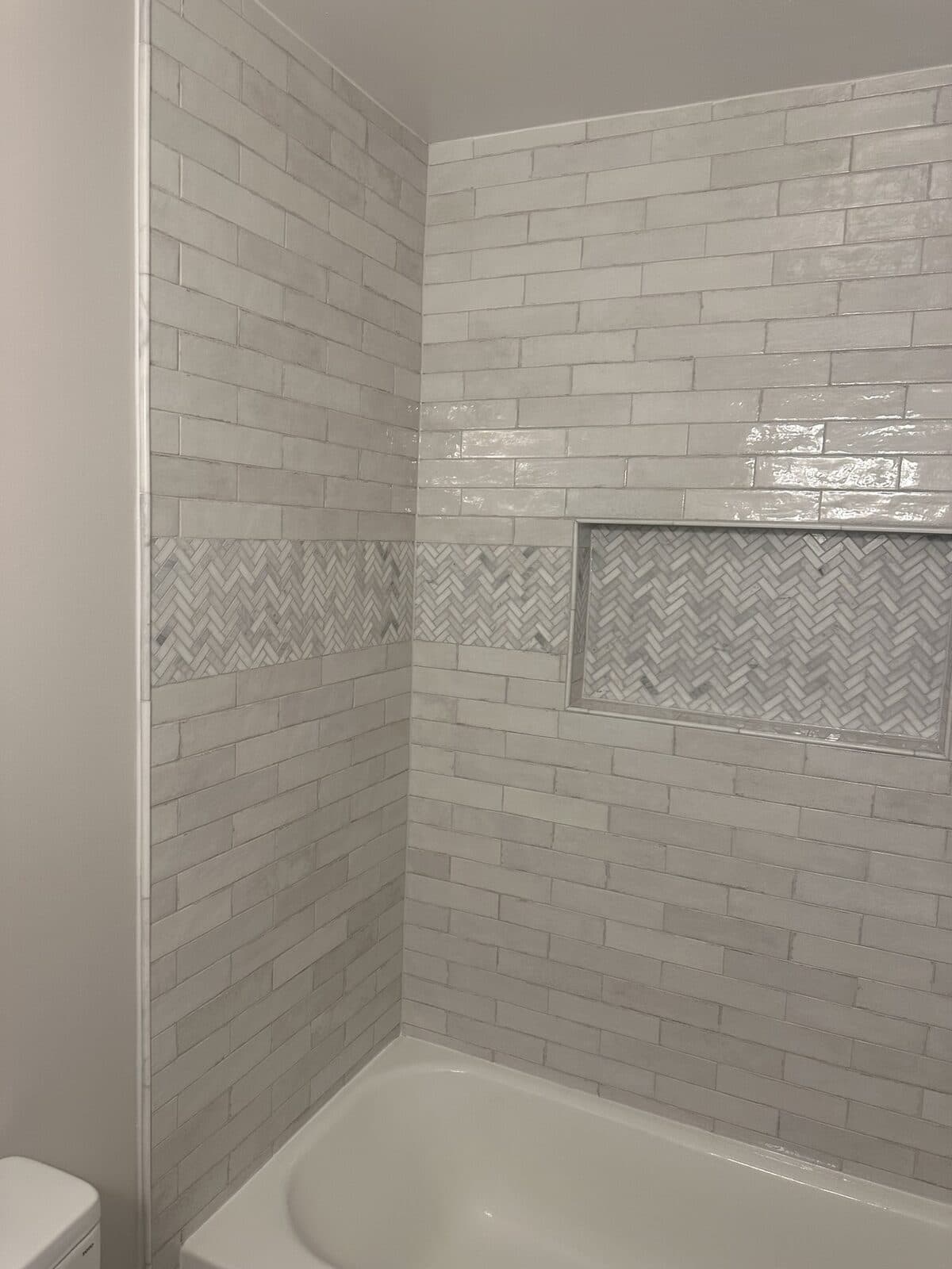 Custom gray tile shower renovation Northern Virginia