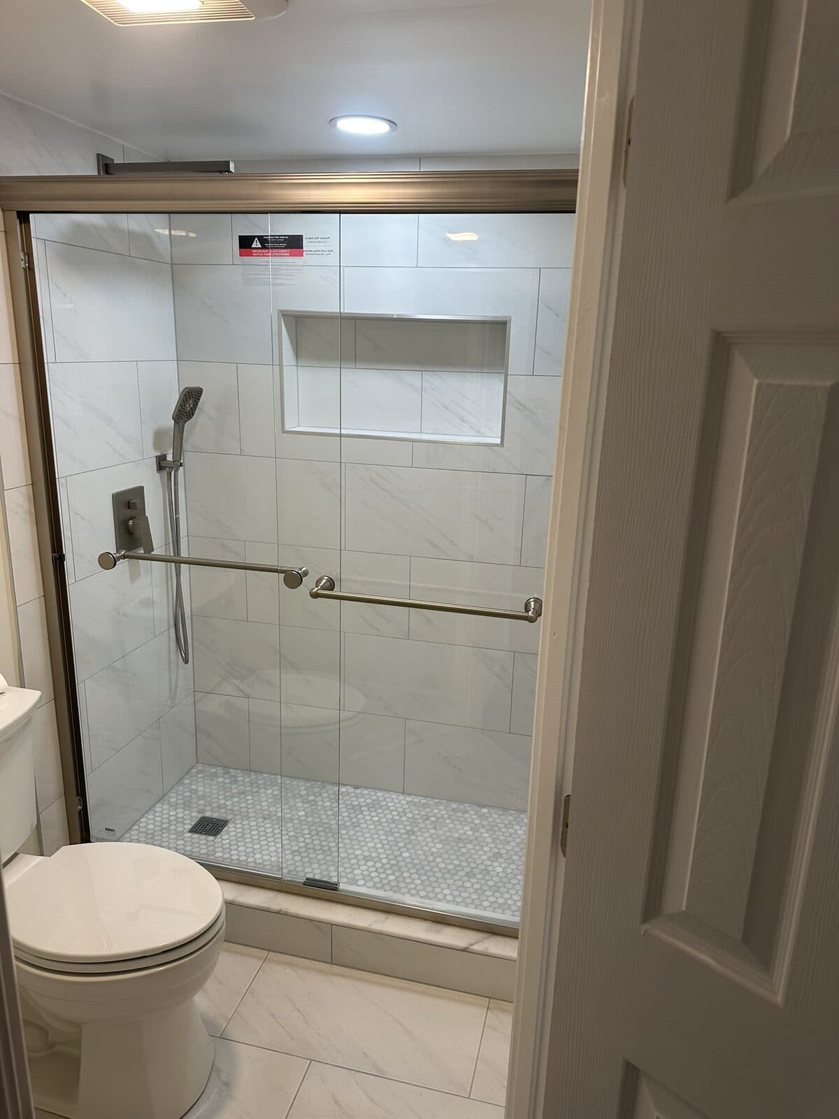 White tile walk-in shower installation Northern Virginia
