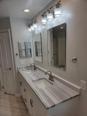Custom double vanity with quartz countertop